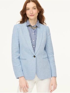 J.Crew Re-Imagined Sky Blue Herringbone Linen-Cotton‎ Blazer 12P